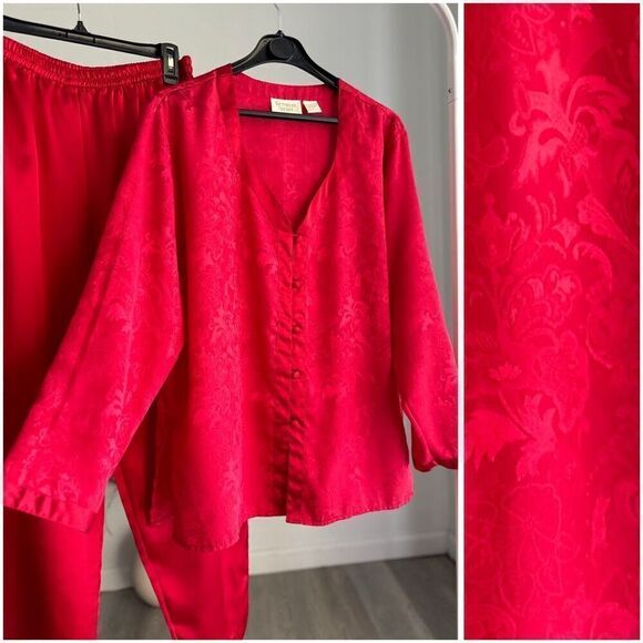 Victoria’s Secret Set Vintage Gold Label Satin Pajamas Red Medium - Picture 3 of 4